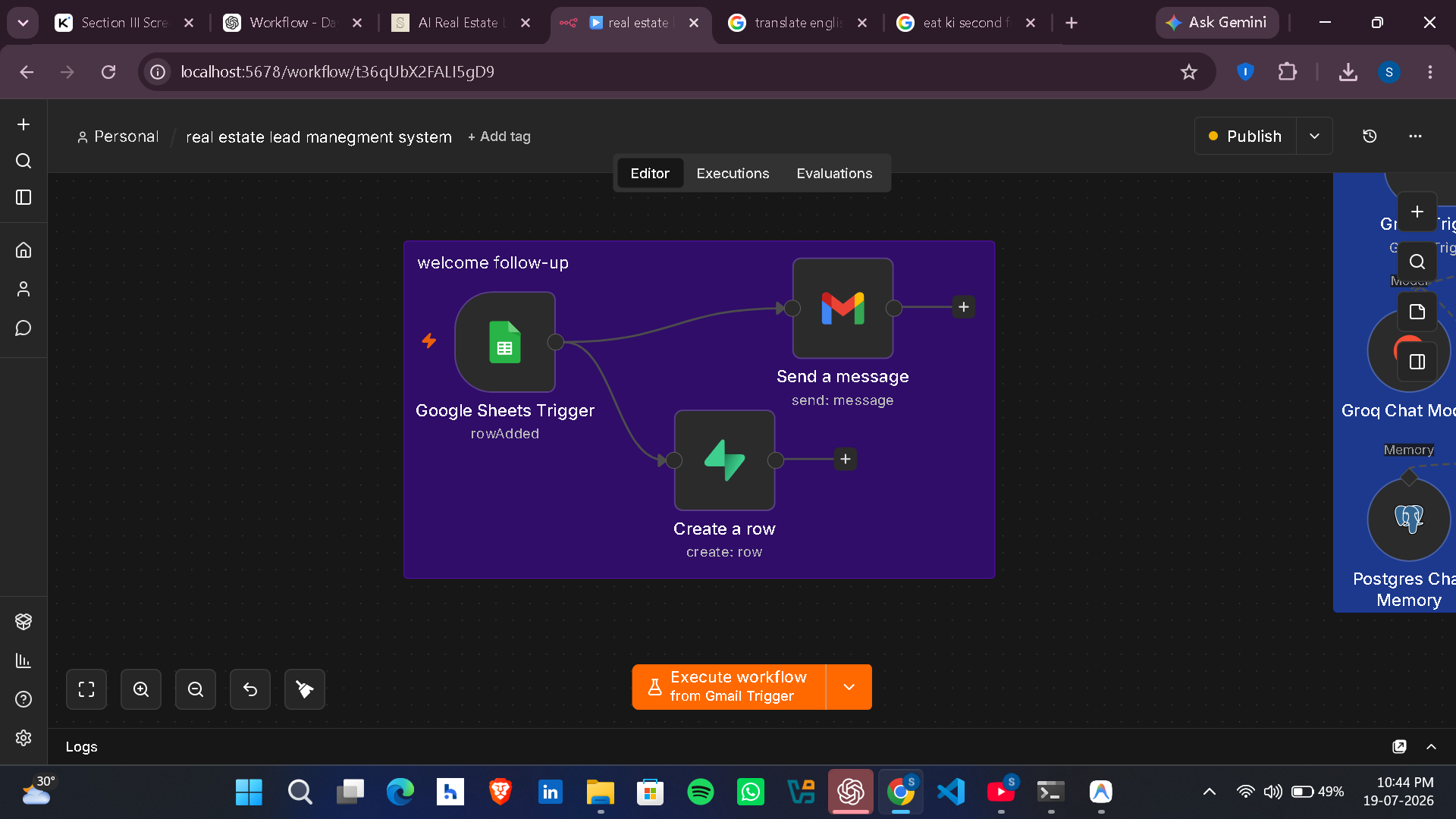 Step 1: Whenever a new lead submits the Google Form, the workflow is triggered automatically through Google Sheets. It instantly sends a personalized follow-up email